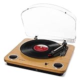 ION Audio Max LP - Reproductor de discos de vinilo Bluetooth con altavoces integrados y USB, color madera